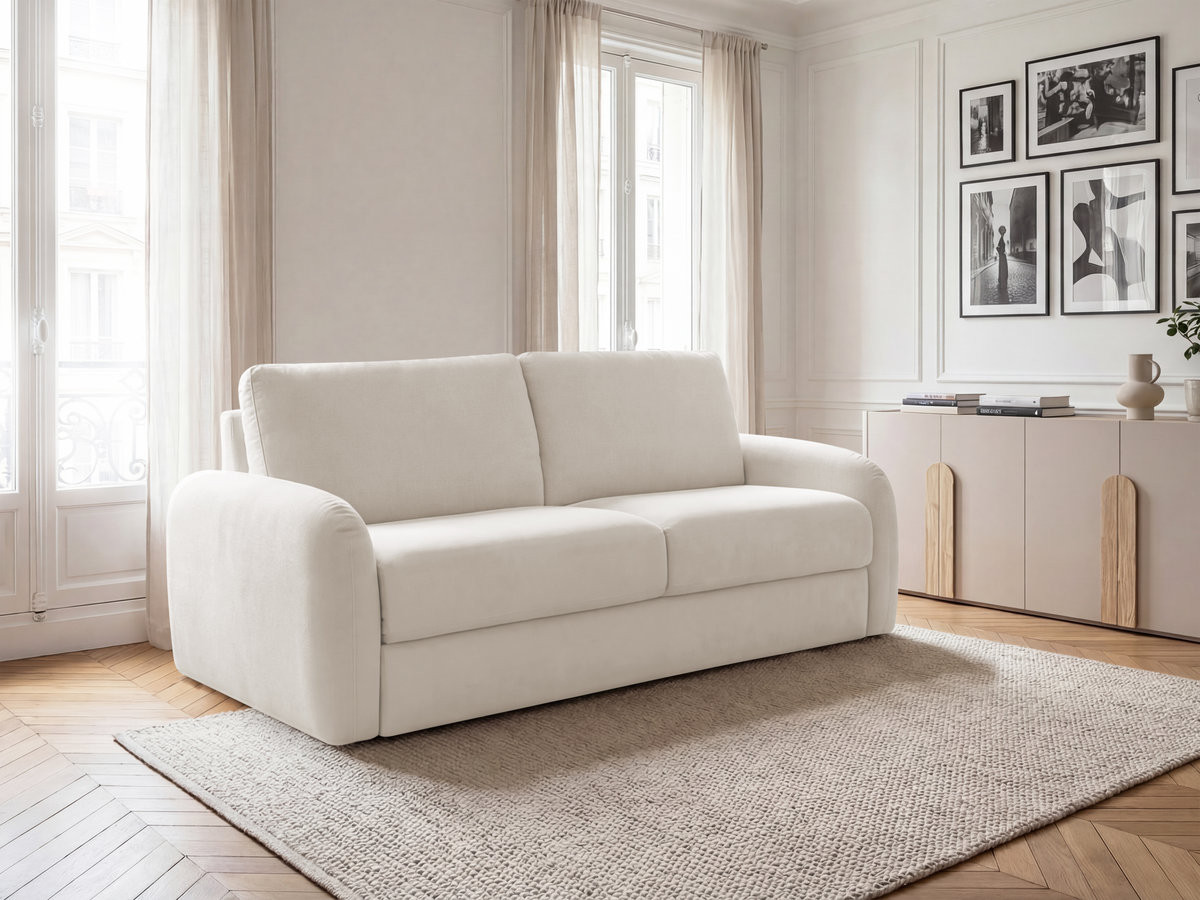 Canapé droit convertible KENAN ouverture express tissu lisse Canapé droit convertible KENAN ouverture express tissu lisse