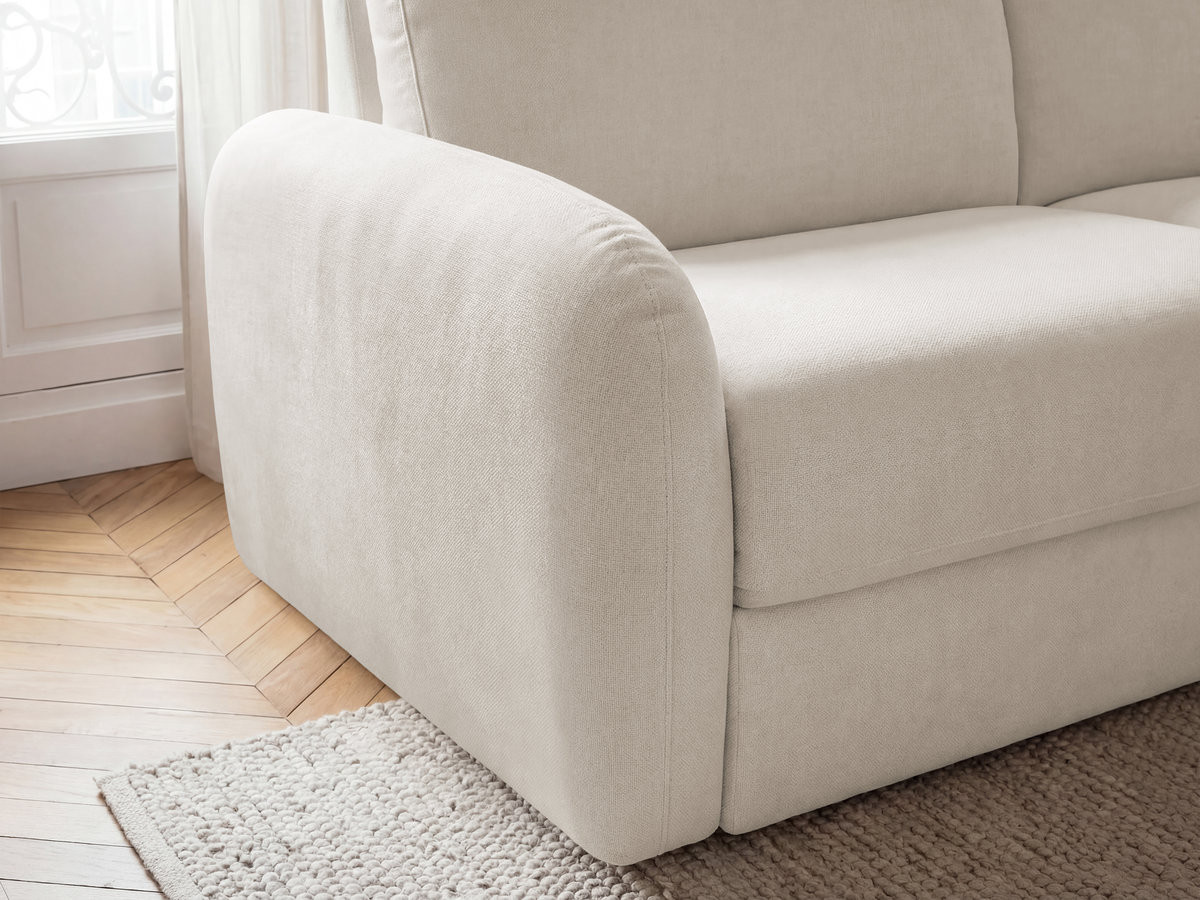 Canapé droit convertible KENAN ouverture express tissu lisse