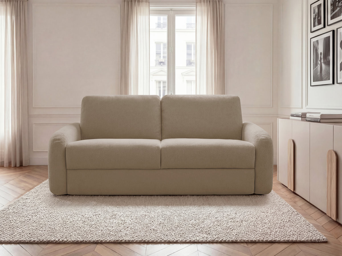 Canapé droit convertible KENAN ouverture express tissu lisse