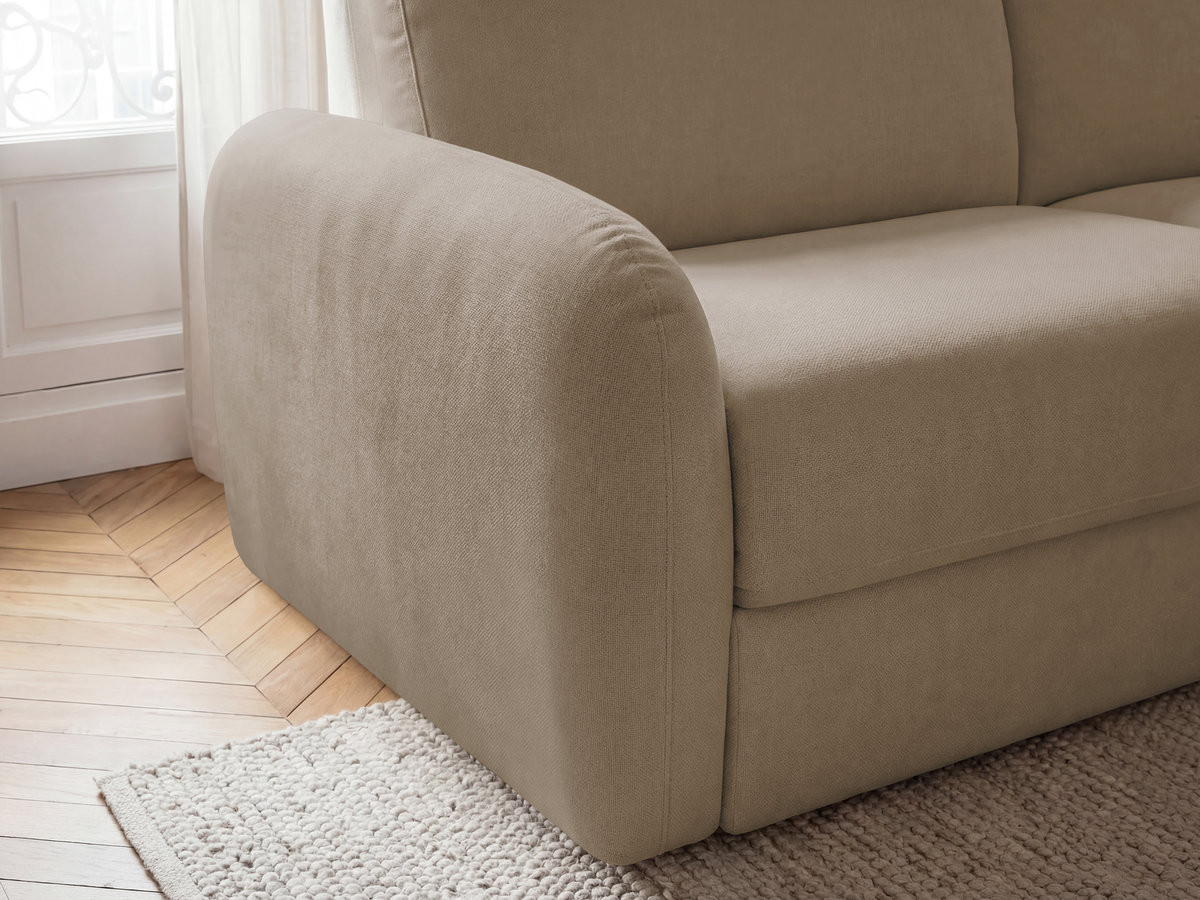 Canapé droit convertible KENAN ouverture express tissu lisse