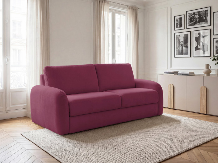 Canapé droit convertible KENAN ouverture express tissu lisse