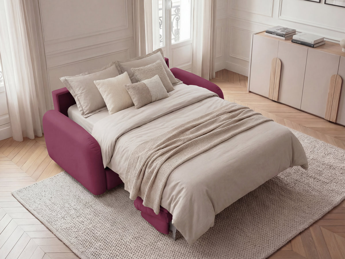 Canapé droit convertible KENAN ouverture express tissu lisse