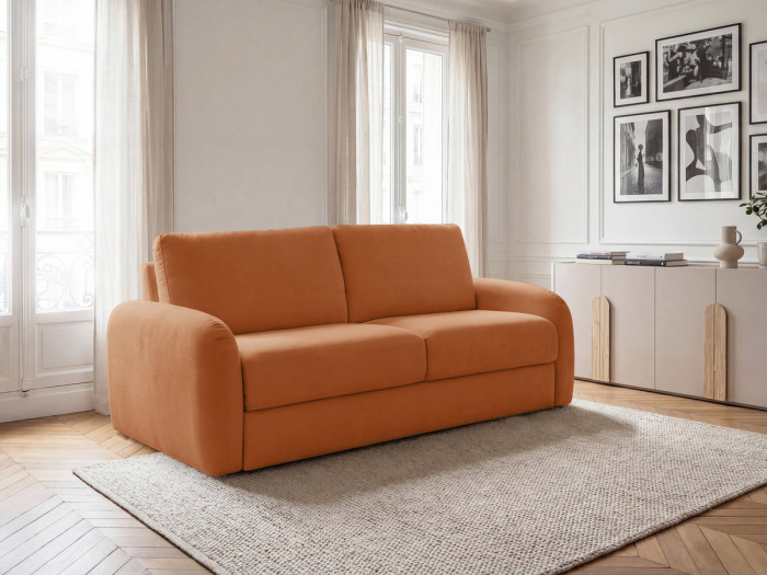 Canapé droit convertible KENAN ouverture express tissu lisse