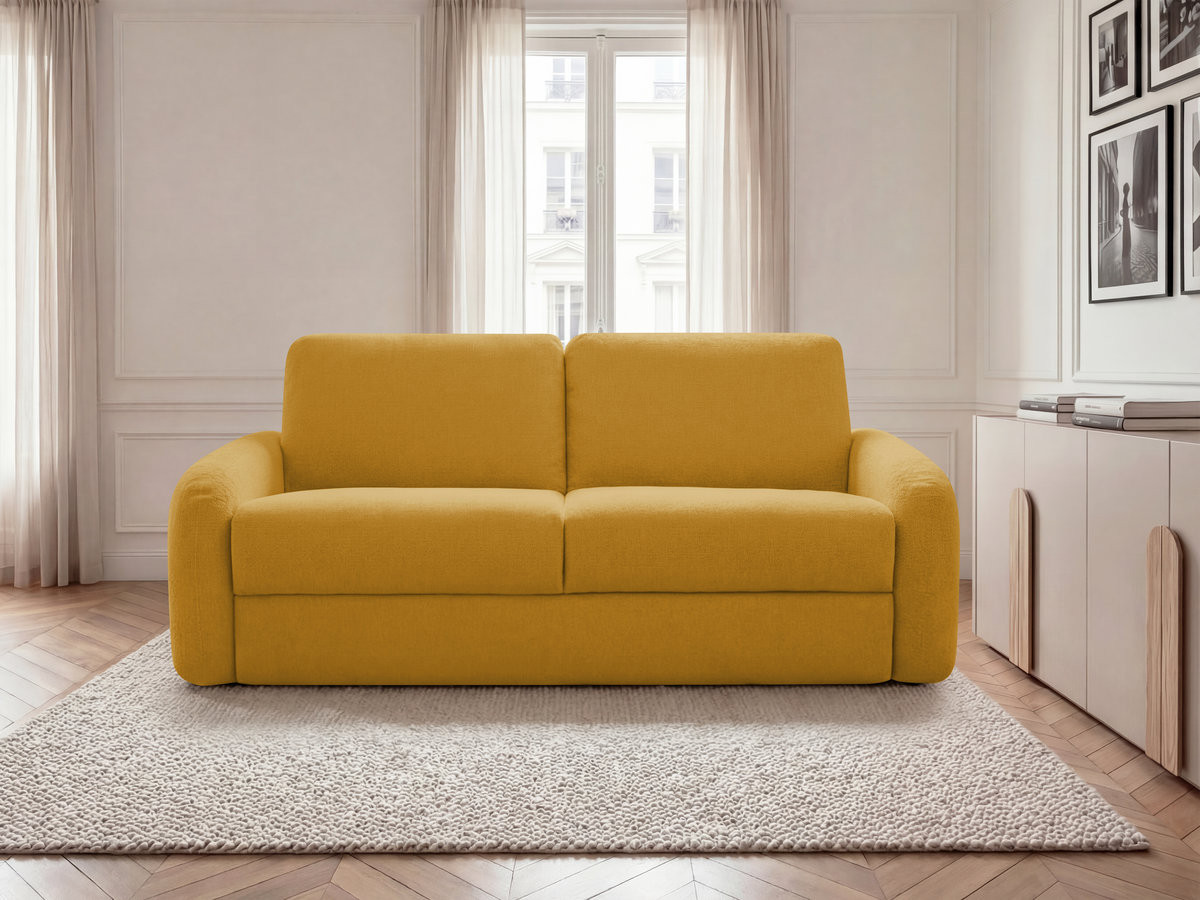 Canapé droit convertible KENAN ouverture express tissu lisse