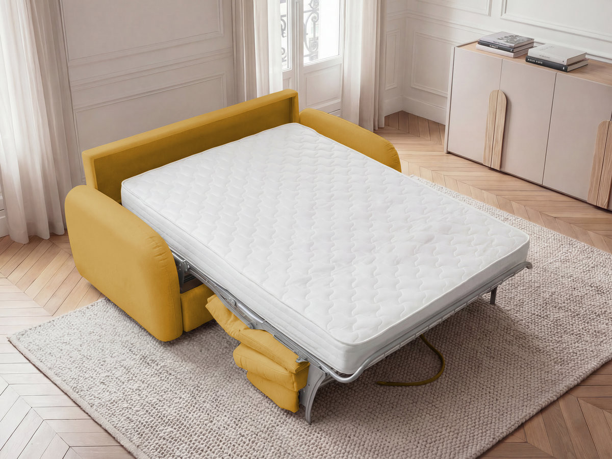 Canapé droit convertible KENAN lisse jaune — vue 6