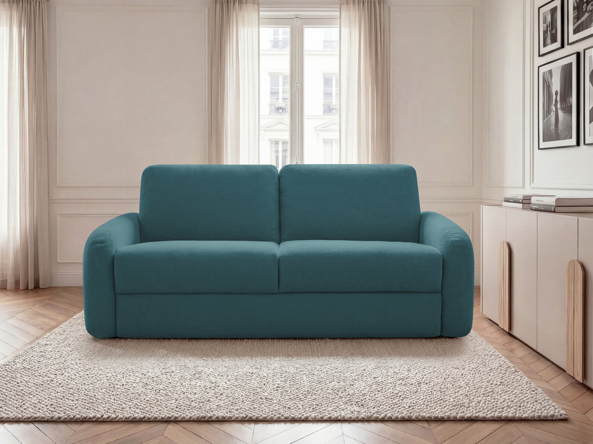 Canapé droit convertible KENAN ouverture express tissu lisse