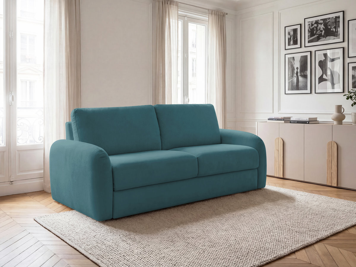 Canapé droit convertible KENAN lisse bleu foncé