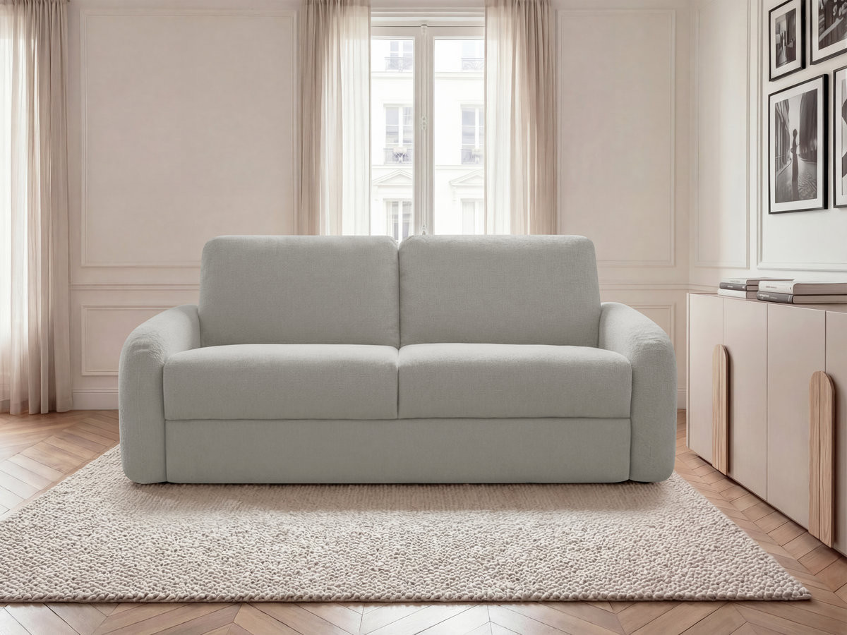 Canapé droit convertible KENAN ouverture express tissu lisse