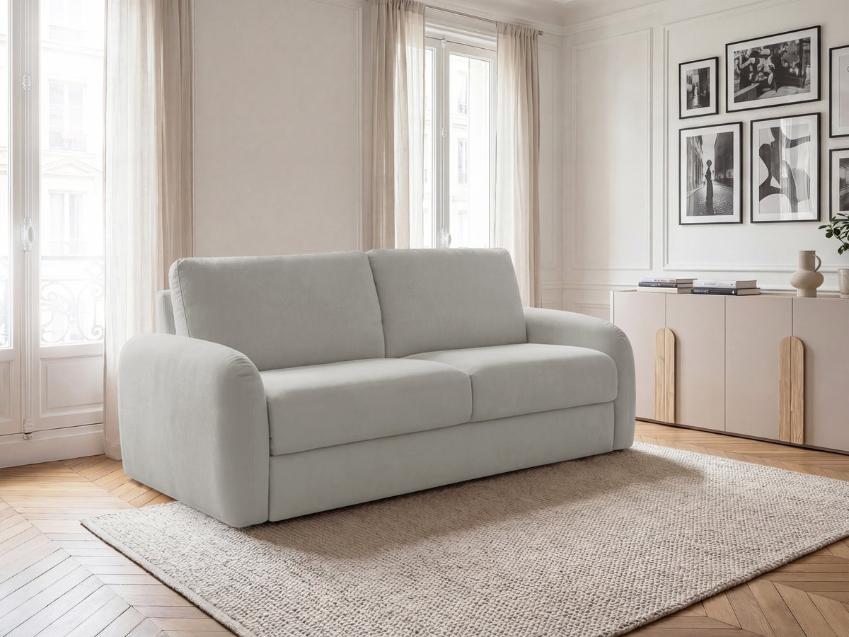 Canapé droit convertible KENAN lisse gris clair