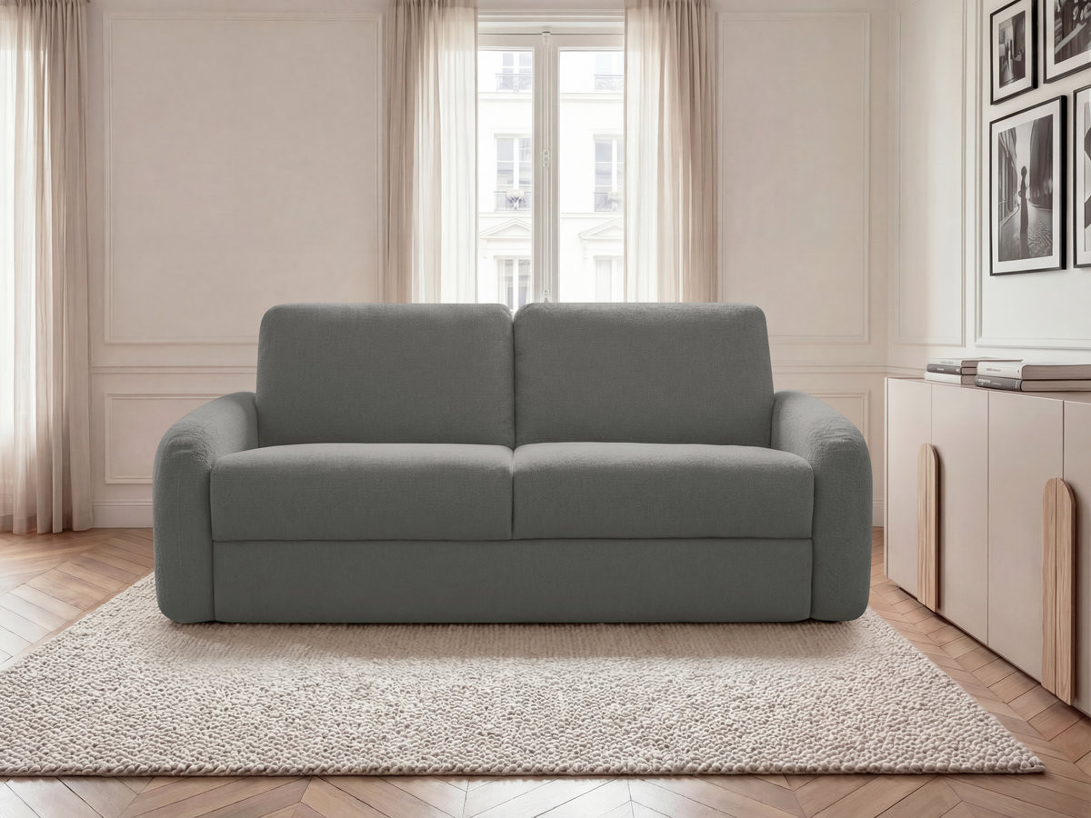 Canapé droit convertible KENAN ouverture express tissu lisse