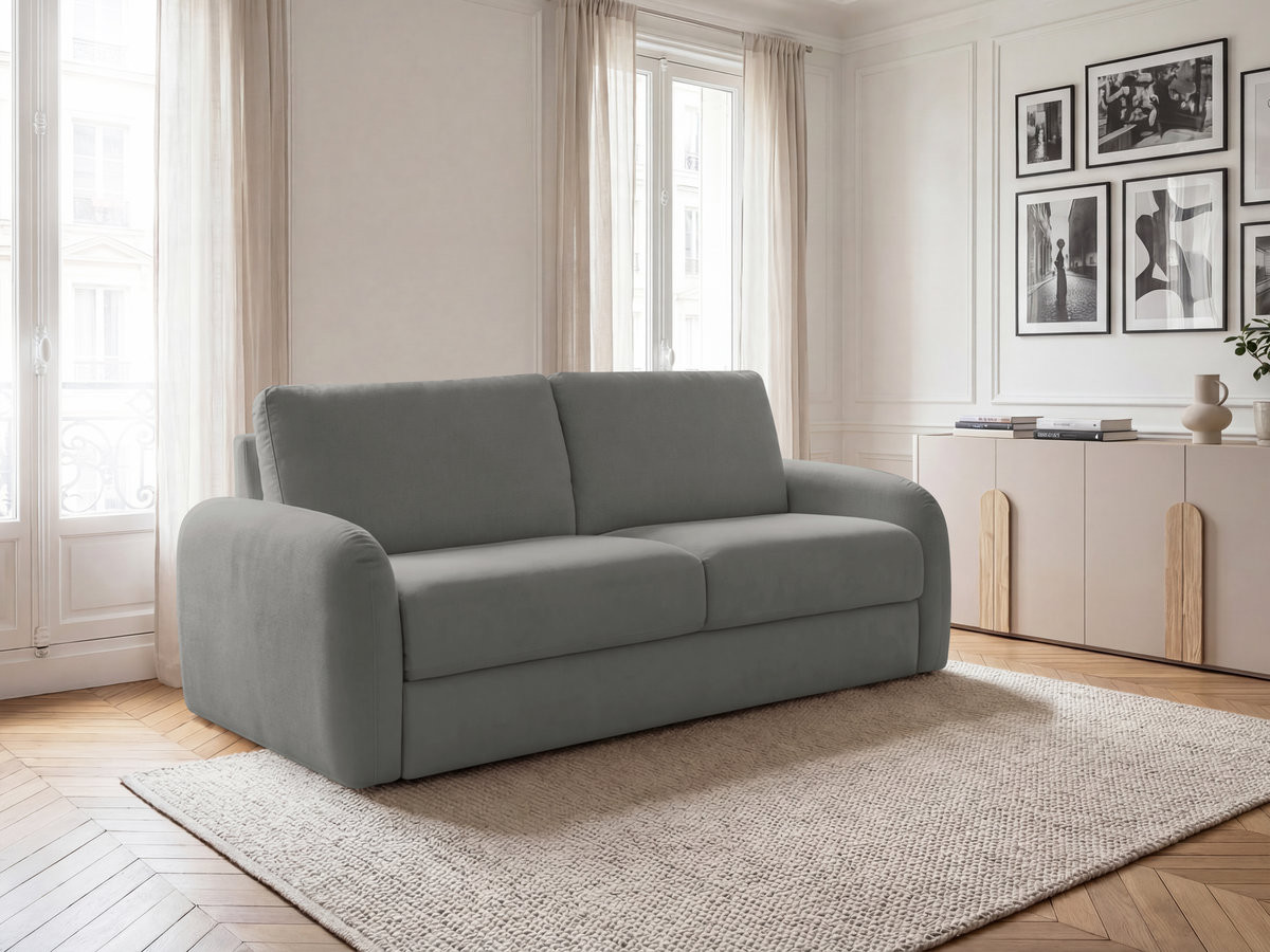Canapé droit convertible KENAN ouverture express tissu lisse