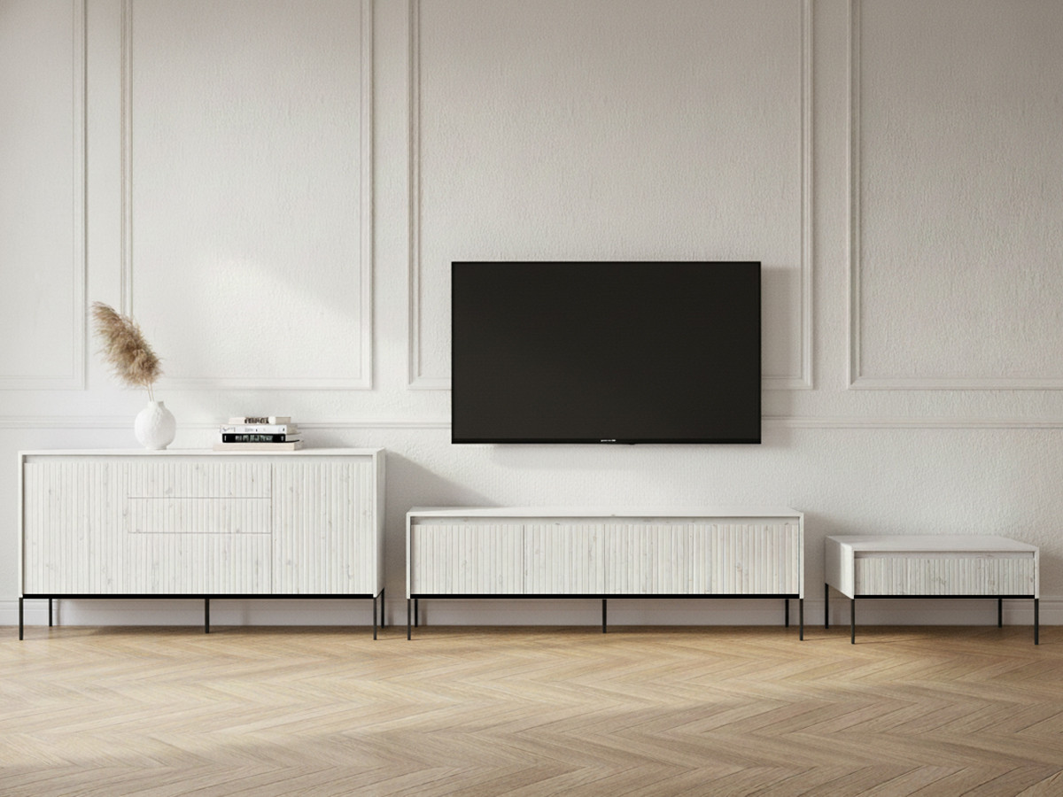 Ensemble LENARA avec buffet 166 cm + meuble TV 167 cm + table basse avec tasseaux et LED blanc — vue 5