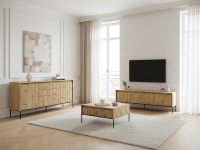 Ensemble LENARA avec buffet 166 cm + meuble TV 167 cm + table basse avec tasseaux et LED