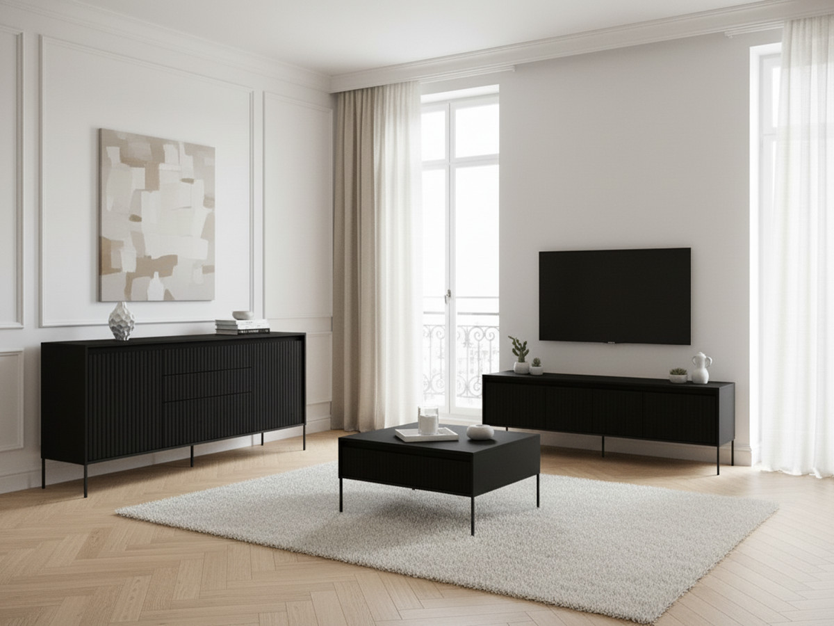 LENARA set met 166 cm dressoir + 167 cm tv-meubel + salontafel met lamellen en ledverlichting