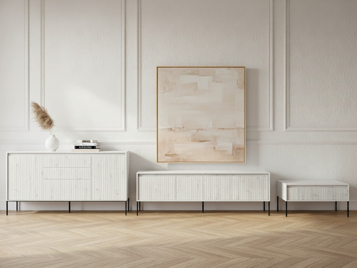 Ensemble LENARA avec buffet 166 cm + meuble TV 167 cm + table basse avec tasseaux et LED blanc — vue 4