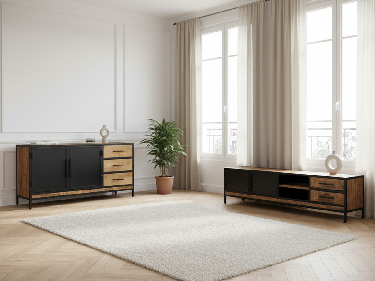 Ensemble BEAUBOURG avec Buffet 160 cm + Meuble TV Bois massif de manguier — vue 4