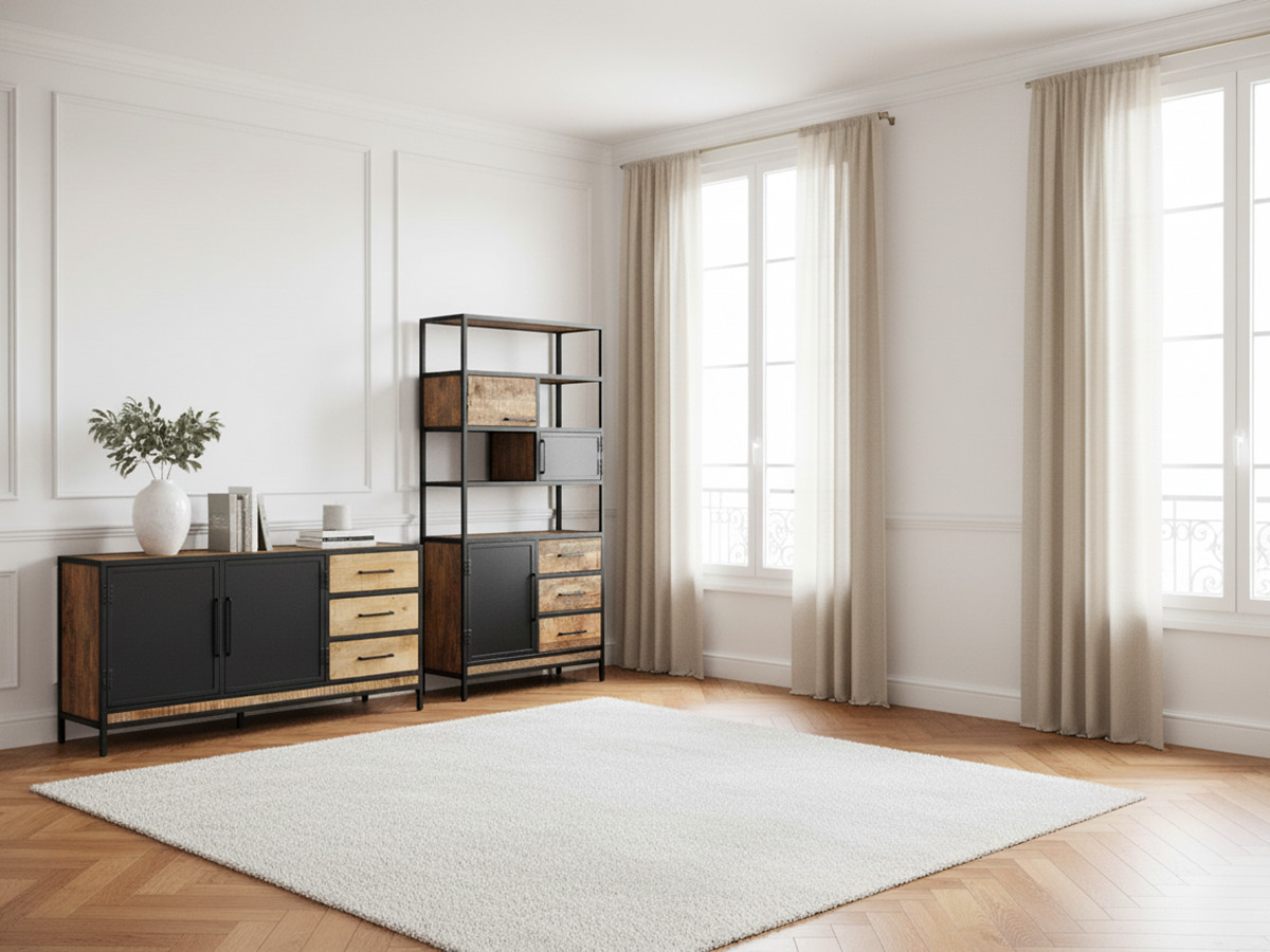 BEAUBOURG Set met 160 cm dressoir + mangohouten boekenkast