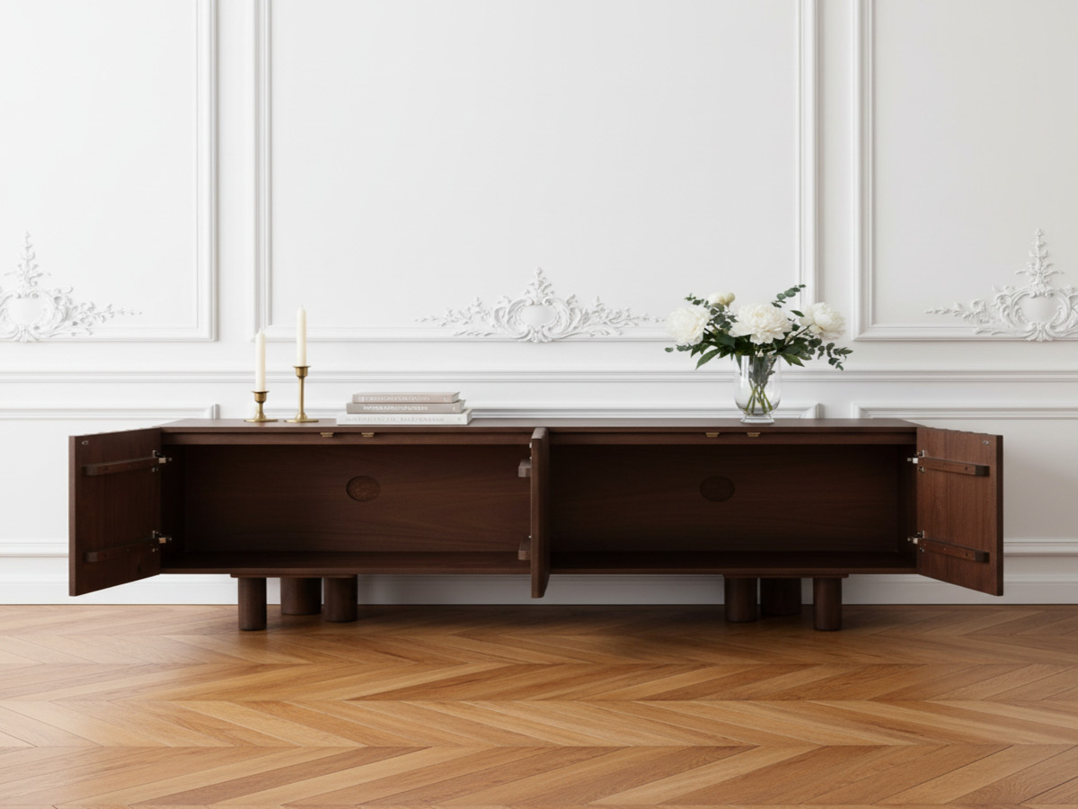 Meuble TV 4 portes 160 cm GABRIEL bois massif de manguier