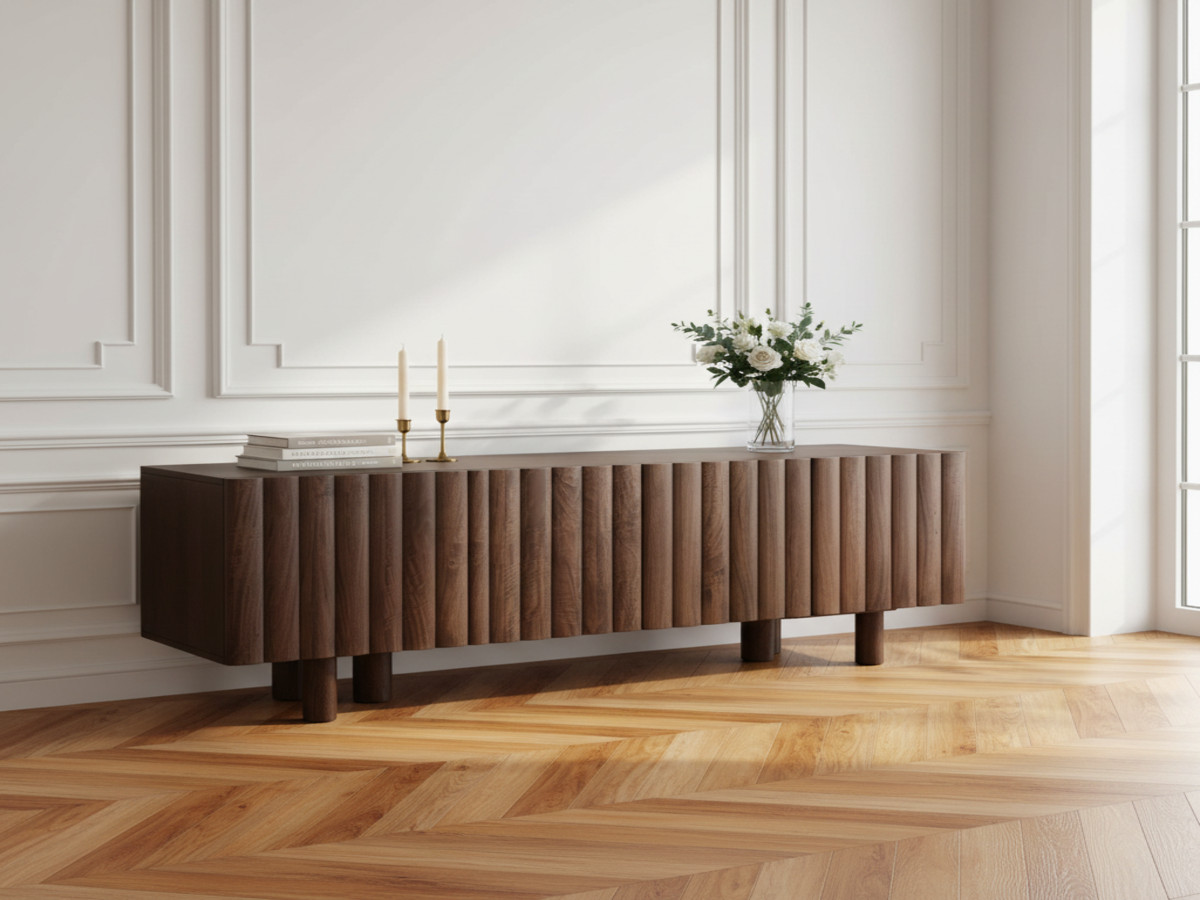 Meuble TV 4 portes 160 cm GABRIEL bois massif de manguier