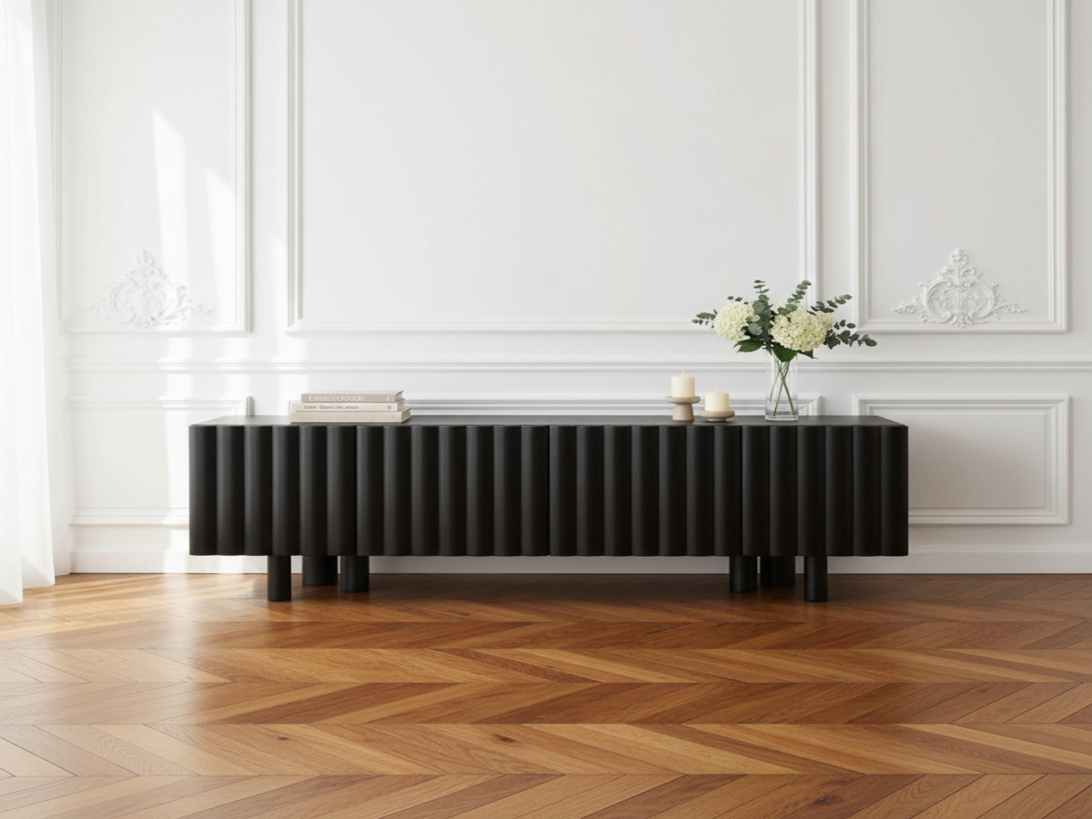 Meuble TV 4 portes 160 cm GABRIEL bois massif de manguier