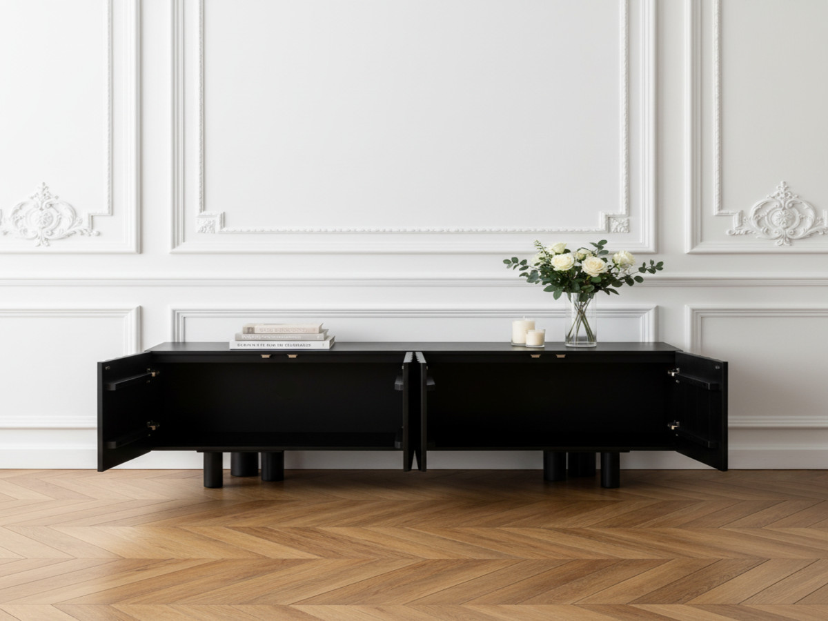 Meuble TV 4 portes 160 cm GABRIEL bois massif de manguier