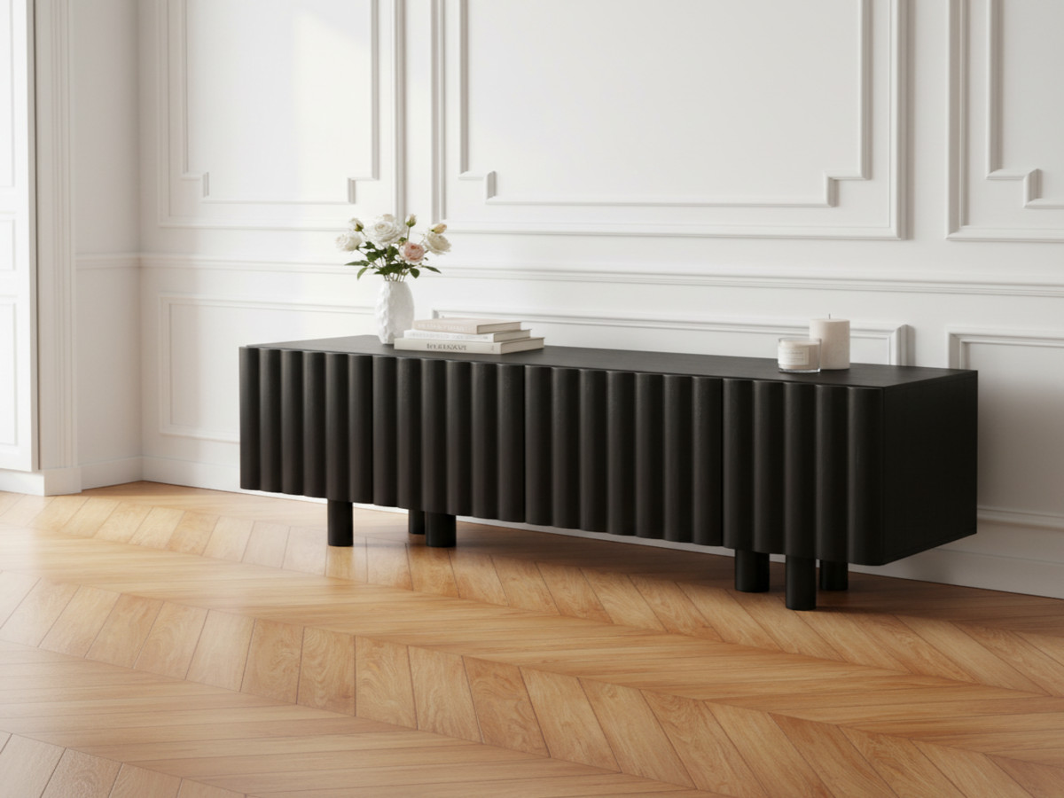 Meuble TV 4 portes 160 cm GABRIEL bois massif de manguier