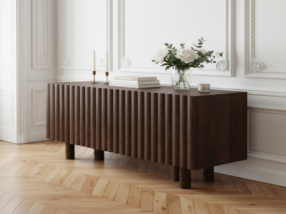 Buffet 4 portes 160 cm GABRIEL bois massif de manguier marron foncé — vue 5