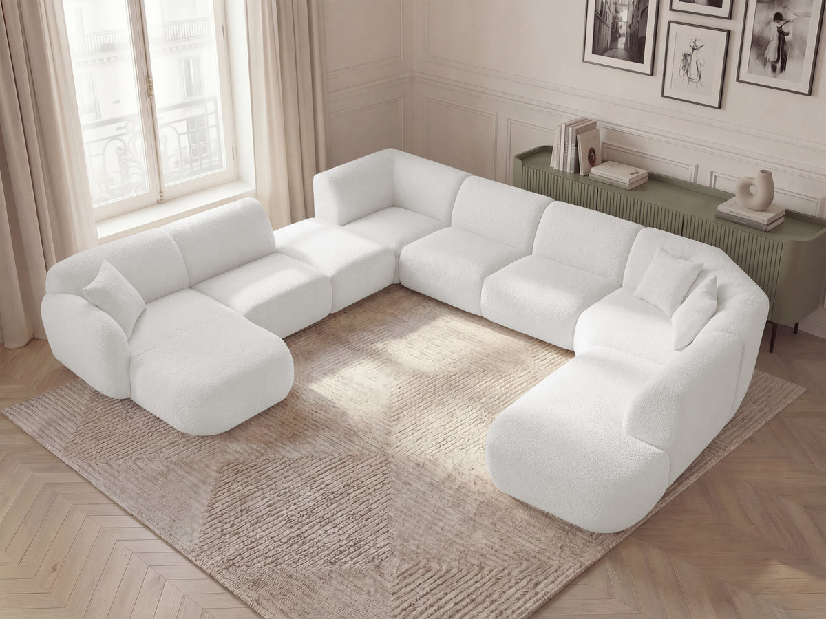 ANDA modulaire vaste panoramabank met 3 fauteuils, 1 chaise longue, 2 hoekelementen en 1 poef.