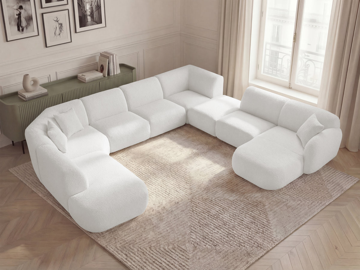 ANDA modulaire vaste panoramabank met 3 fauteuils, 1 chaise longue, 2 hoekelementen en 1 poef.