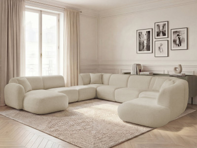 Canapé panoramique fixe modulable ANDA avec 3 chauffeuses, 1 méridienne, 2 angles et 1 pouf