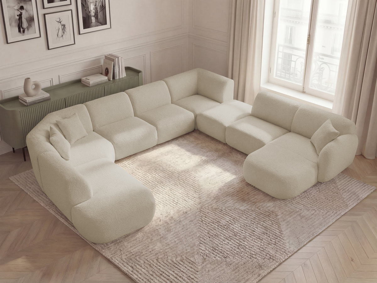 ANDA modulaire vaste panoramabank met 3 fauteuils, 1 chaise longue, 2 hoekelementen en 1 poef.