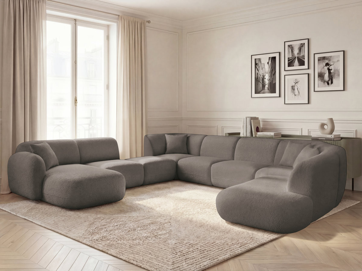 ANDA modulaire vaste panoramabank met 3 fauteuils, 1 chaise longue, 2 hoekelementen en 1 poef.