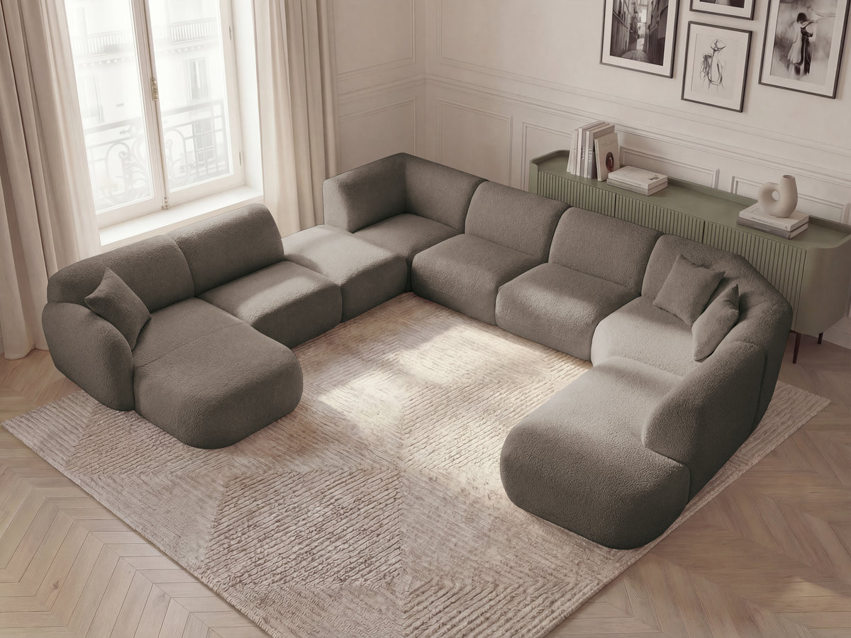 ANDA modulaire vaste panoramabank met 3 fauteuils, 1 chaise longue, 2 hoekelementen en 1 poef.