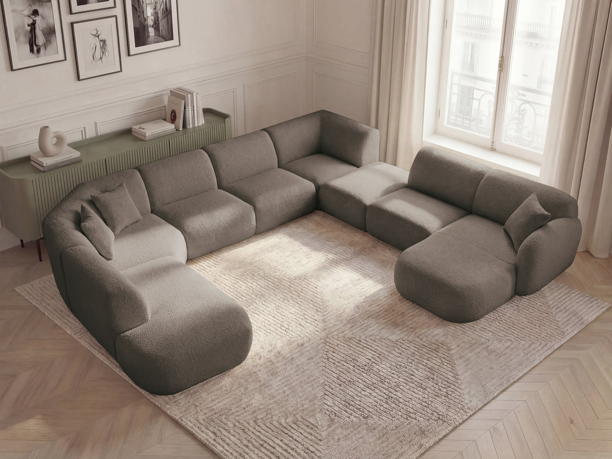ANDA modulaire vaste panoramabank met 3 fauteuils, 1 chaise longue, 2 hoekelementen en 1 poef.