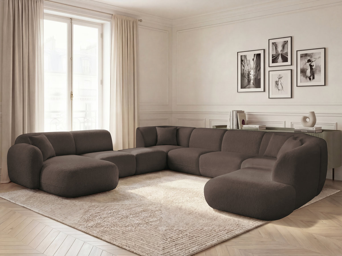 ANDA modulaire vaste panoramabank met 3 fauteuils, 1 chaise longue, 2 hoekelementen en 1 poef.