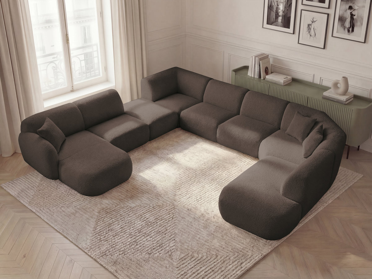 ANDA modulaire vaste panoramabank met 3 fauteuils, 1 chaise longue, 2 hoekelementen en 1 poef.