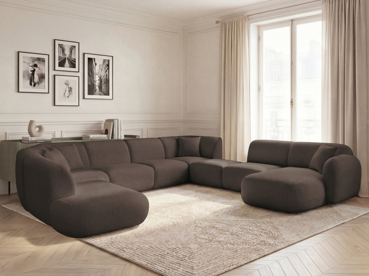 ANDA modulaire vaste panoramabank met 3 fauteuils, 1 chaise longue, 2 hoekelementen en 1 poef.