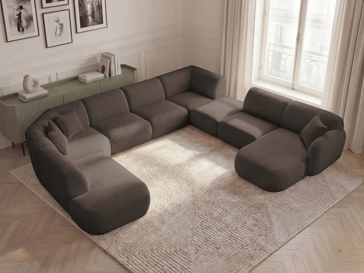 ANDA modulaire vaste panoramabank met 3 fauteuils, 1 chaise longue, 2 hoekelementen en 1 poef.