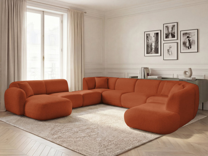 Canapé panoramique fixe modulable ANDA avec 3 chauffeuses, 1 méridienne, 2 angles et 1 pouf
