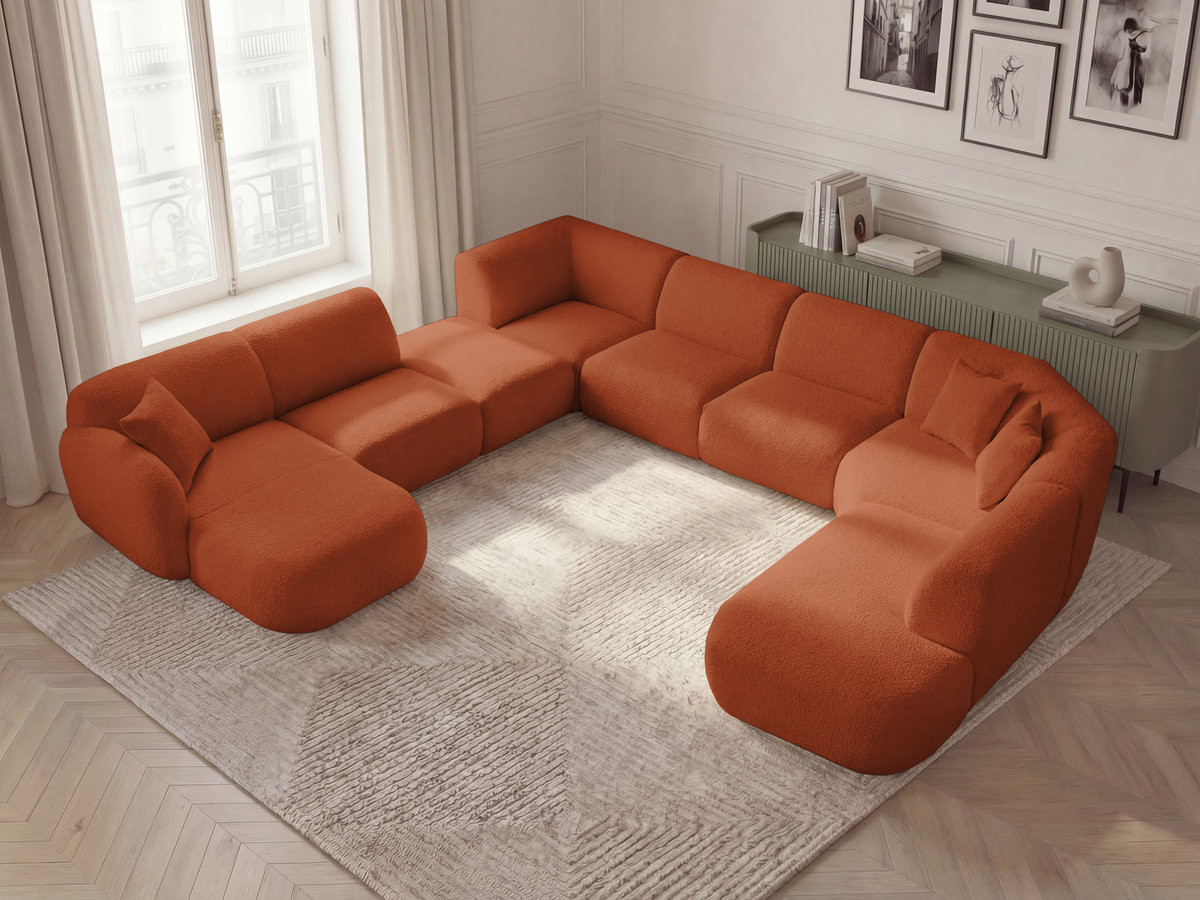 ANDA modulaire vaste panoramabank met 3 fauteuils, 1 chaise longue, 2 hoekelementen en 1 poef.