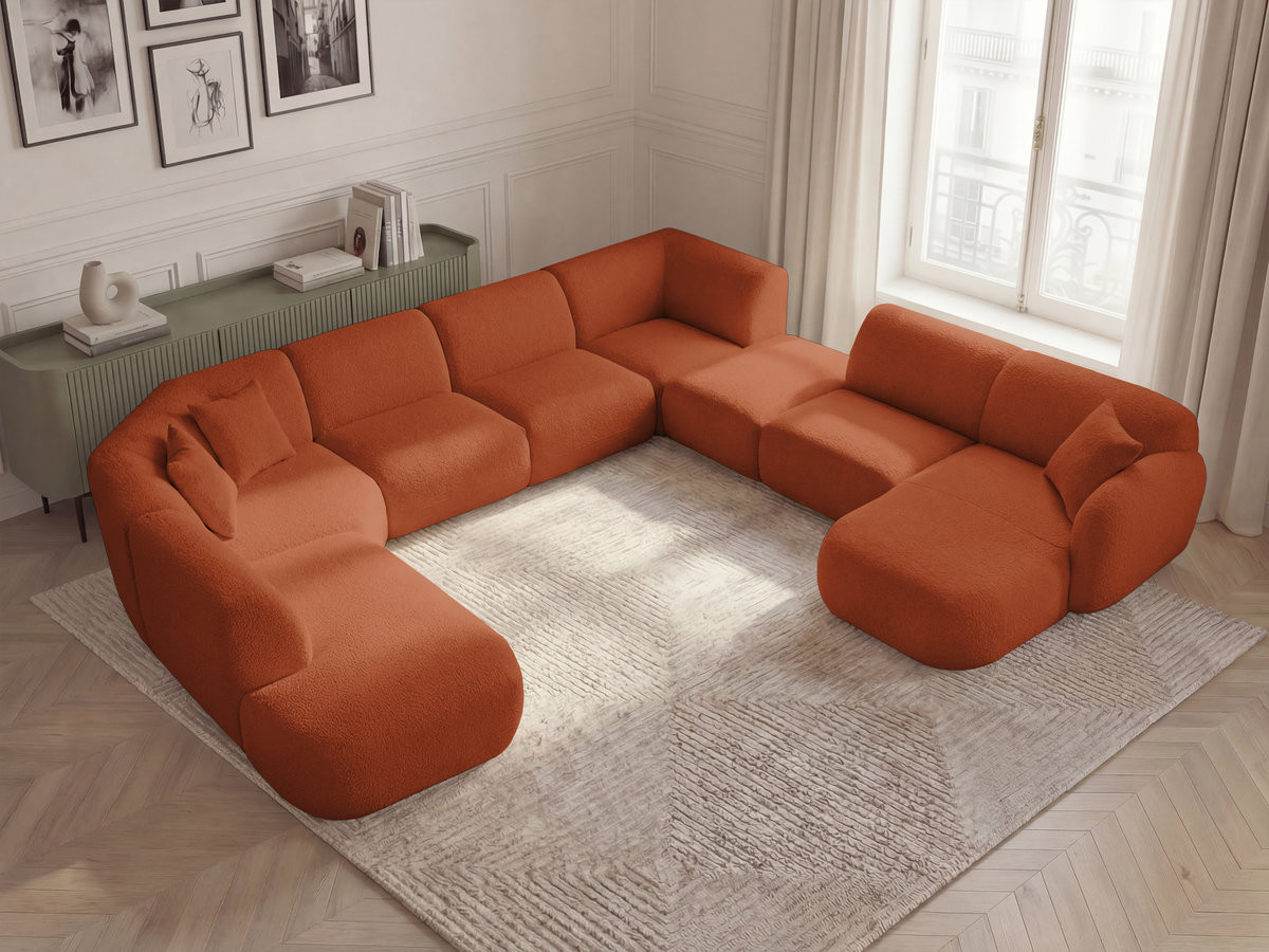 ANDA modulaire vaste panoramabank met 3 fauteuils, 1 chaise longue, 2 hoekelementen en 1 poef.