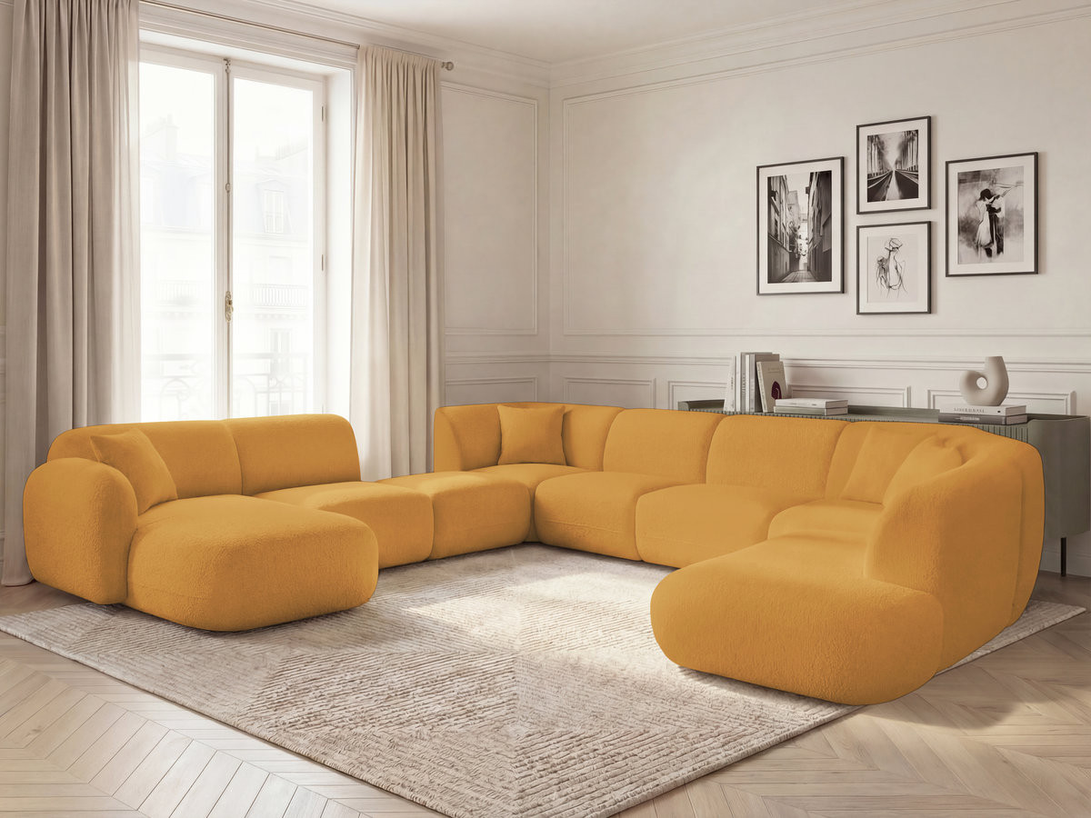 Canapé panoramique fixe modulable ANDA avec 3 chauffeuses, 1 méridienne, 2 angles et 1 pouf