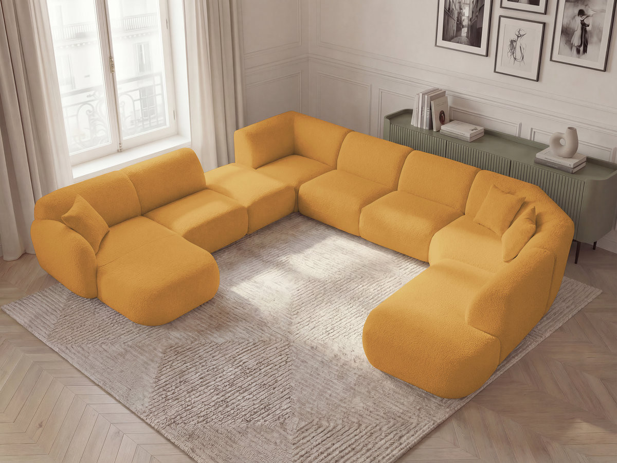 Canapé panoramique fixe modulable ANDA avec 3 chauffeuses, 1 méridienne, 2 angles et 1 pouf