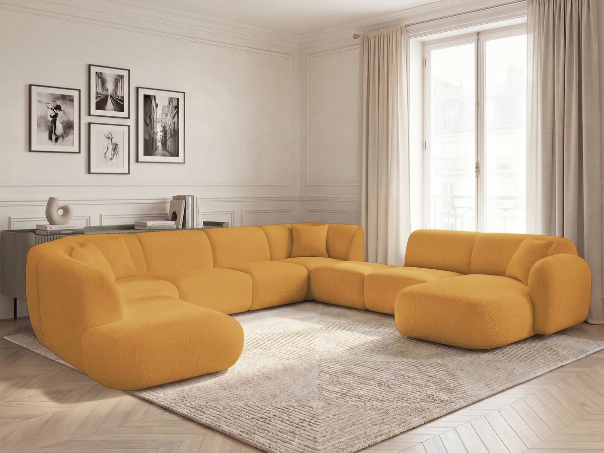Canapé panoramique fixe modulable ANDA avec 3 chauffeuses, 1 méridienne, 2 angles et 1 pouf