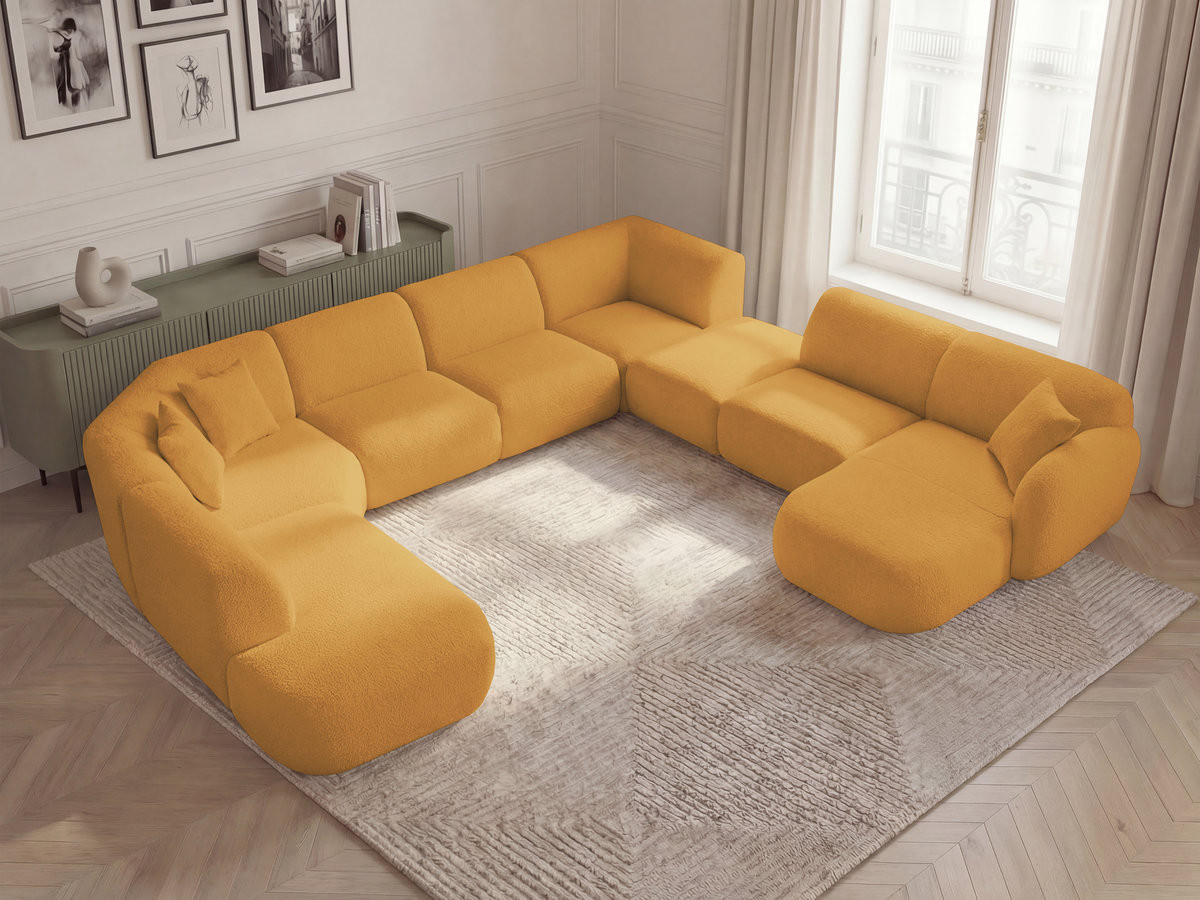 Canapé panoramique fixe modulable ANDA avec 3 chauffeuses, 1 méridienne, 2 angles et 1 pouf