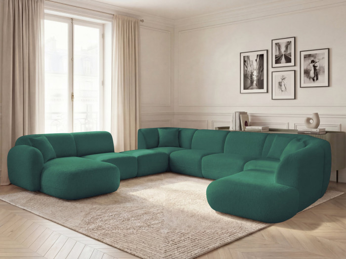 Canapé panoramique fixe modulable ANDA avec 3 chauffeuses, 1 méridienne, 2 angles et 1 pouf