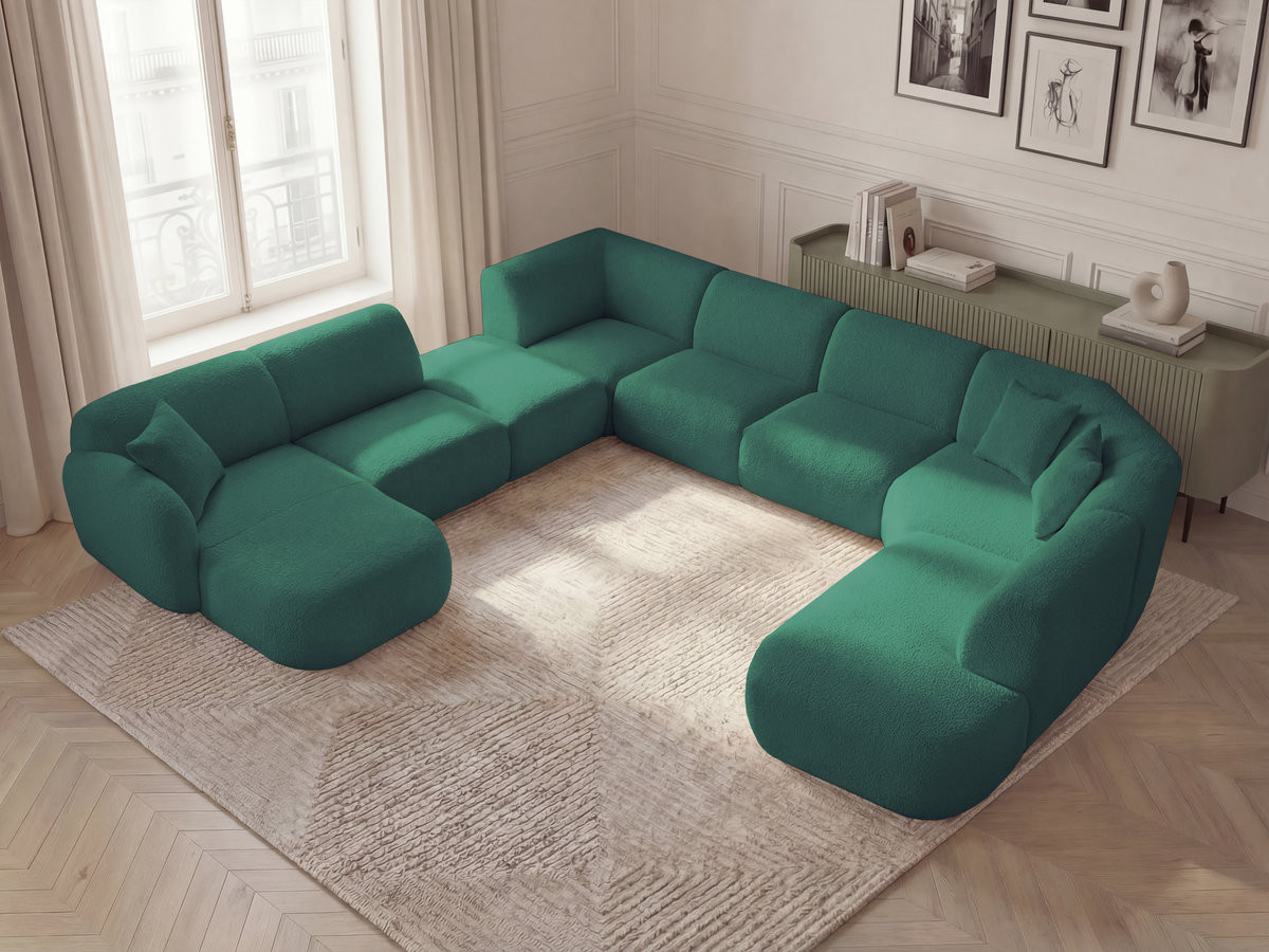 ANDA modulaire vaste panoramabank met 3 fauteuils, 1 chaise longue, 2 hoekelementen en 1 poef.