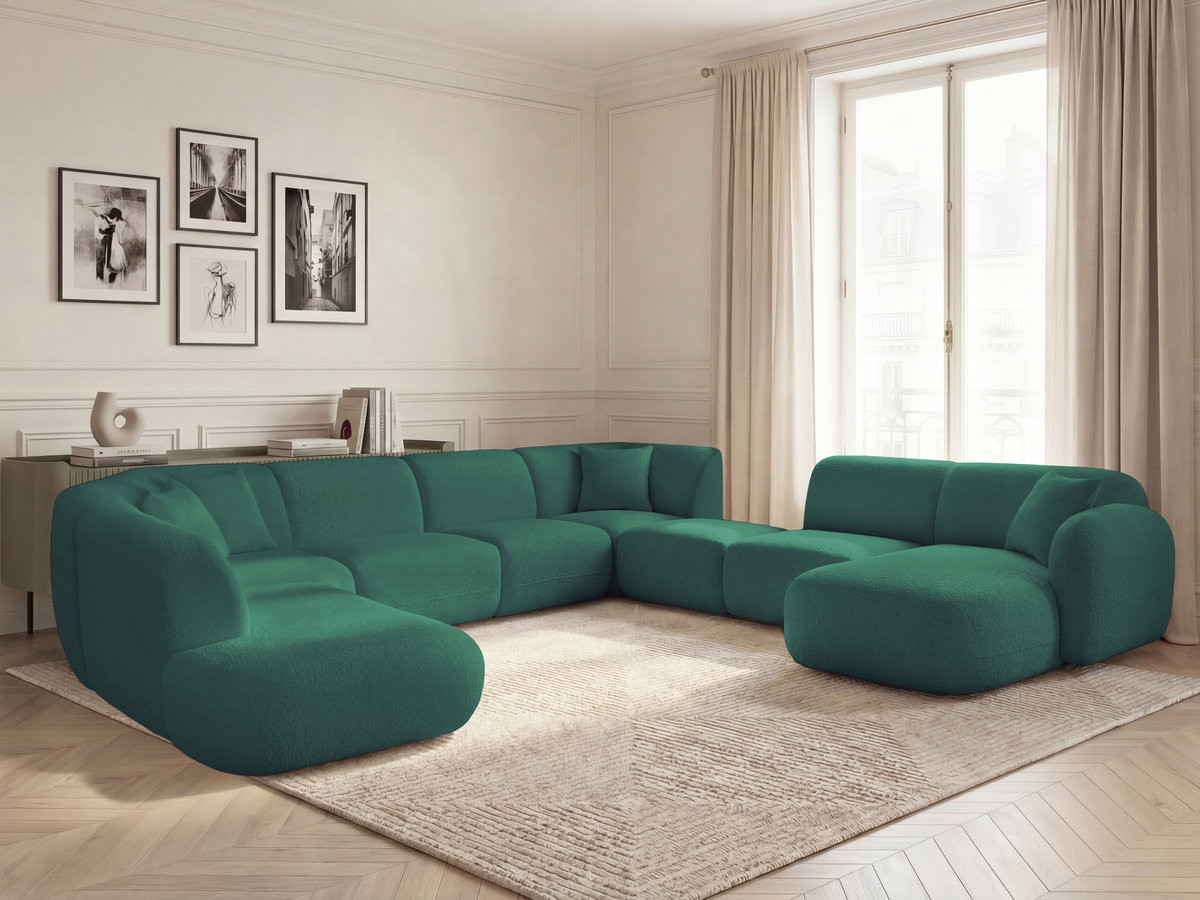 ANDA modulaire vaste panoramabank met 3 fauteuils, 1 chaise longue, 2 hoekelementen en 1 poef.