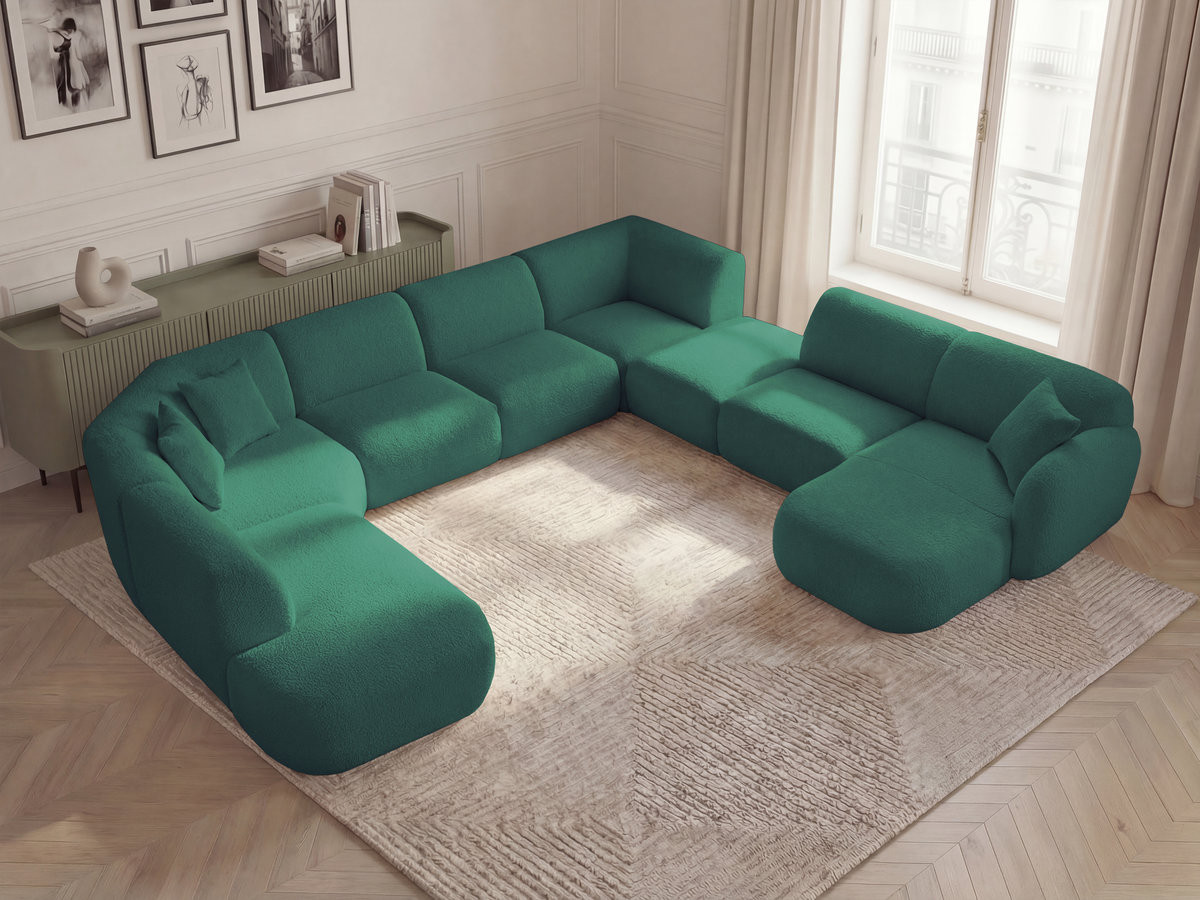 ANDA modulaire vaste panoramabank met 3 fauteuils, 1 chaise longue, 2 hoekelementen en 1 poef.