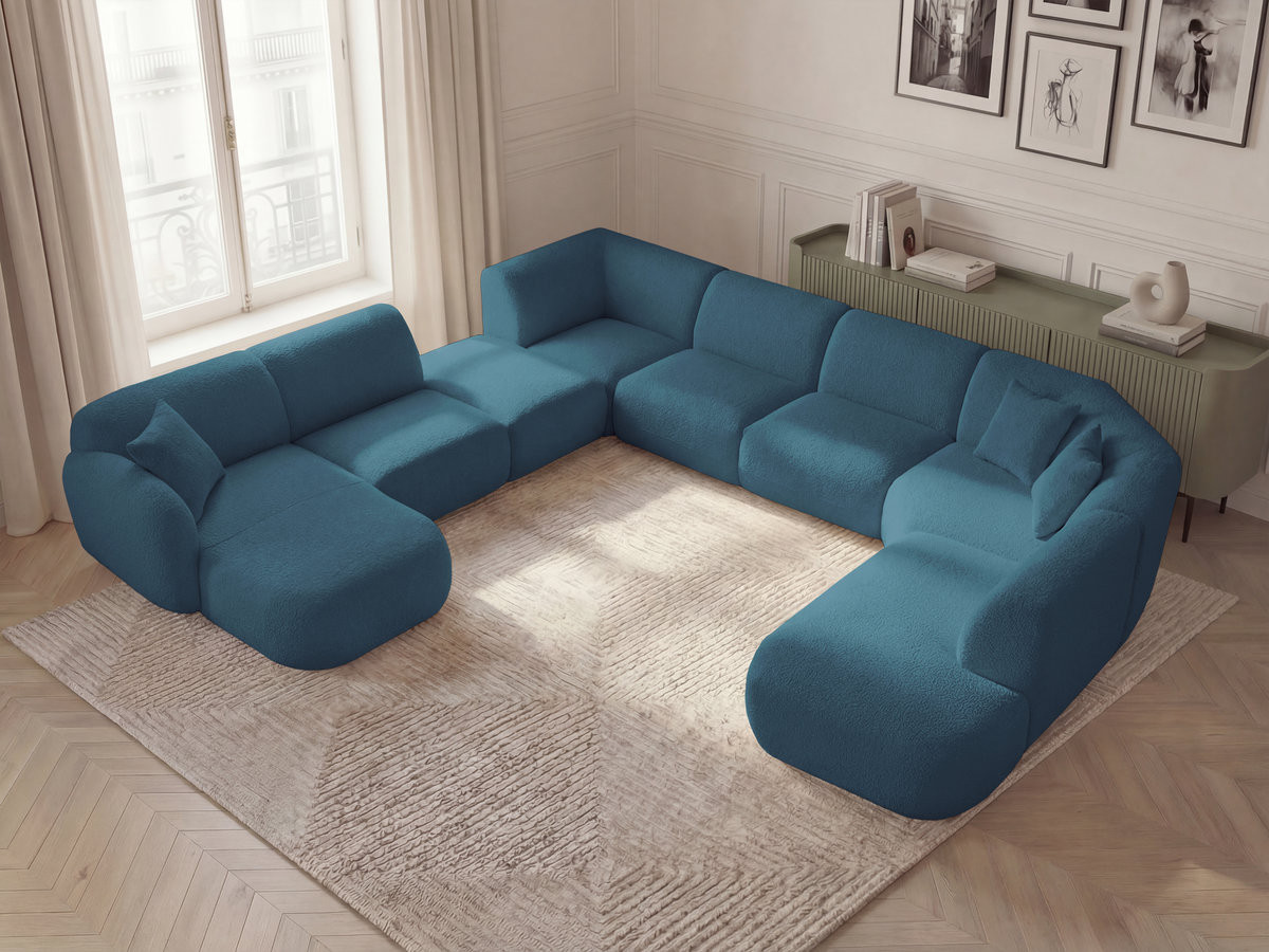 ANDA modulaire vaste panoramabank met 3 fauteuils, 1 chaise longue, 2 hoekelementen en 1 poef.